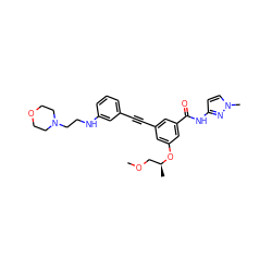 COC[C@H](C)Oc1cc(C#Cc2cccc(NCCN3CCOCC3)c2)cc(C(=O)Nc2ccn(C)n2)c1 ZINC000473127985