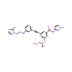 COC[C@H](C)Oc1cc(C#Cc2cccc(NCCn3ccnc3C)c2)cc(C(=O)Nc2ccn(C)n2)c1 ZINC000473124799