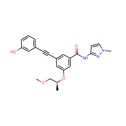 COC[C@H](C)Oc1cc(C#Cc2cccc(O)c2)cc(C(=O)Nc2ccn(C)n2)c1 ZINC000473124805