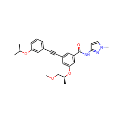 COC[C@H](C)Oc1cc(C#Cc2cccc(OC(C)C)c2)cc(C(=O)Nc2ccn(C)n2)c1 ZINC000473120506