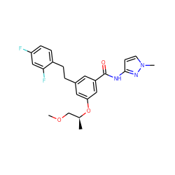 COC[C@H](C)Oc1cc(CCc2ccc(F)cc2F)cc(C(=O)Nc2ccn(C)n2)c1 ZINC000095597975
