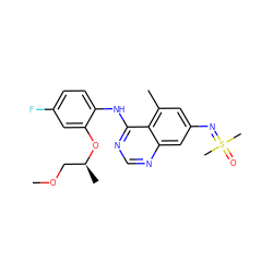 COC[C@H](C)Oc1cc(F)ccc1Nc1ncnc2cc(N=S(C)(C)=O)cc(C)c12 ZINC001772583213