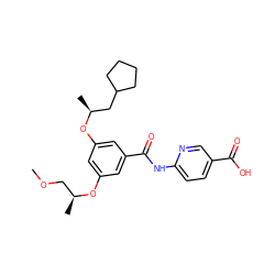 COC[C@H](C)Oc1cc(O[C@@H](C)CC2CCCC2)cc(C(=O)Nc2ccc(C(=O)O)cn2)c1 ZINC000071340636