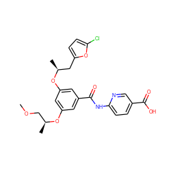 COC[C@H](C)Oc1cc(O[C@@H](C)Cc2ccc(Cl)o2)cc(C(=O)Nc2ccc(C(=O)O)cn2)c1 ZINC000071332849