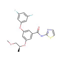 COC[C@H](C)Oc1cc(Oc2cc(F)cc(F)c2)cc(C(=O)Nc2nccs2)c1 ZINC000169326024