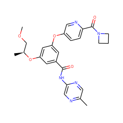 COC[C@H](C)Oc1cc(Oc2ccc(C(=O)N3CCC3)nc2)cc(C(=O)Nc2cnc(C)cn2)c1 ZINC000034883954