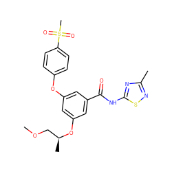 COC[C@H](C)Oc1cc(Oc2ccc(S(C)(=O)=O)cc2)cc(C(=O)Nc2nc(C)ns2)c1 ZINC000035935893