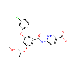 COC[C@H](C)Oc1cc(Oc2cccc(Cl)c2)cc(C(=O)Nc2ccc(C(=O)O)cn2)c1 ZINC000071411372