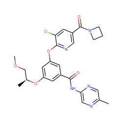 COC[C@H](C)Oc1cc(Oc2ncc(C(=O)N3CCC3)cc2Cl)cc(C(=O)Nc2cnc(C)cn2)c1 ZINC000034883931