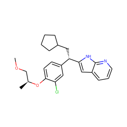 COC[C@H](C)Oc1ccc([C@H](CC2CCCC2)c2cc3cccnc3[nH]2)cc1Cl ZINC000653799723