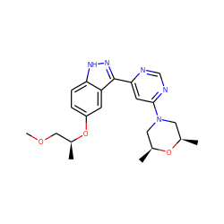 COC[C@H](C)Oc1ccc2[nH]nc(-c3cc(N4C[C@H](C)O[C@H](C)C4)ncn3)c2c1 ZINC000220996867