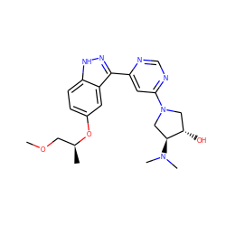 COC[C@H](C)Oc1ccc2[nH]nc(-c3cc(N4C[C@H](O)[C@@H](N(C)C)C4)ncn3)c2c1 ZINC000225566608