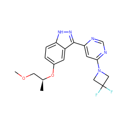 COC[C@H](C)Oc1ccc2[nH]nc(-c3cc(N4CC(F)(F)C4)ncn3)c2c1 ZINC000225559480