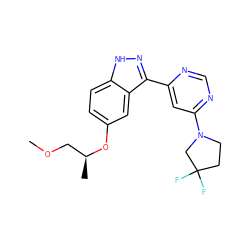 COC[C@H](C)Oc1ccc2[nH]nc(-c3cc(N4CCC(F)(F)C4)ncn3)c2c1 ZINC000225559439