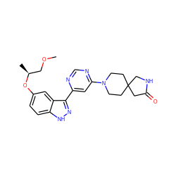 COC[C@H](C)Oc1ccc2[nH]nc(-c3cc(N4CCC5(CC4)CNC(=O)C5)ncn3)c2c1 ZINC000221105011