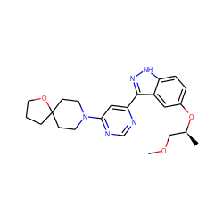 COC[C@H](C)Oc1ccc2[nH]nc(-c3cc(N4CCC5(CCCO5)CC4)ncn3)c2c1 ZINC000225571442