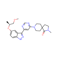 COC[C@H](C)Oc1ccc2[nH]nc(-c3cc(N4CCC5(CCN(C)C5=O)CC4)ncn3)c2c1 ZINC000221105316