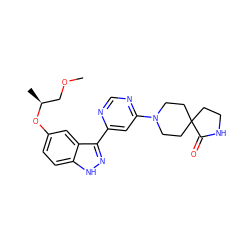 COC[C@H](C)Oc1ccc2[nH]nc(-c3cc(N4CCC5(CCNC5=O)CC4)ncn3)c2c1 ZINC000221131151