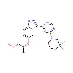 COC[C@H](C)Oc1ccc2[nH]nc(-c3cc(N4CCCC(F)(F)C4)ncn3)c2c1 ZINC000225561221