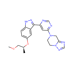 COC[C@H](C)Oc1ccc2[nH]nc(-c3cc(N4CCn5ncnc5C4)ncn3)c2c1 ZINC000225559648