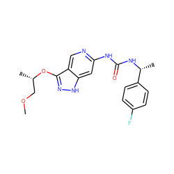 COC[C@H](C)Oc1n[nH]c2cc(NC(=O)N[C@H](C)c3ccc(F)cc3)ncc12 ZINC001772650437