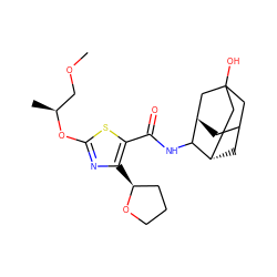 COC[C@H](C)Oc1nc([C@H]2CCCO2)c(C(=O)NC2[C@H]3CC4C[C@H]2CC(O)(C4)C3)s1 ZINC000103246828