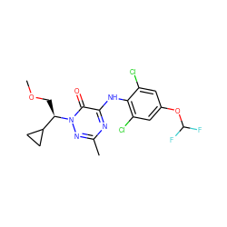 COC[C@H](C1CC1)n1nc(C)nc(Nc2c(Cl)cc(OC(F)F)cc2Cl)c1=O ZINC000049785634