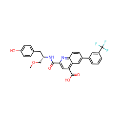 COC[C@H](Cc1ccc(O)cc1)NC(=O)c1cc(C(=O)O)c2cc(-c3cccc(C(F)(F)F)c3)ccc2n1 ZINC000103233056
