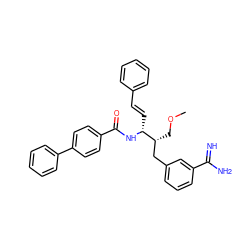 COC[C@H](Cc1cccc(C(=N)N)c1)[C@@H](/C=C/c1ccccc1)NC(=O)c1ccc(-c2ccccc2)cc1 ZINC000013777699
