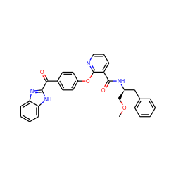 COC[C@H](Cc1ccccc1)NC(=O)c1cccnc1Oc1ccc(C(=O)c2nc3ccccc3[nH]2)cc1 ZINC000148082103