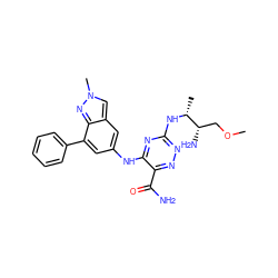 COC[C@H](N)[C@@H](C)Nc1nnc(C(N)=O)c(Nc2cc(-c3ccccc3)c3nn(C)cc3c2)n1 ZINC001772598972