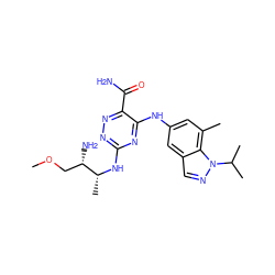 COC[C@H](N)[C@@H](C)Nc1nnc(C(N)=O)c(Nc2cc(C)c3c(cnn3C(C)C)c2)n1 ZINC000218934719