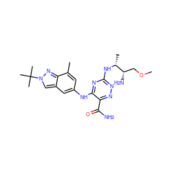 COC[C@H](N)[C@@H](C)Nc1nnc(C(N)=O)c(Nc2cc(C)c3nn(C(C)(C)C)cc3c2)n1 ZINC001772607827