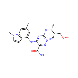 COC[C@H](N)[C@@H](C)Nc1nnc(C(N)=O)c(Nc2cc(C)cc3c2ccn3C)n1 ZINC000219754981