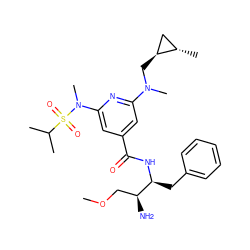 COC[C@H](N)[C@H](Cc1ccccc1)NC(=O)c1cc(N(C)C[C@H]2C[C@@H]2C)nc(N(C)S(=O)(=O)C(C)C)c1 ZINC000014961879