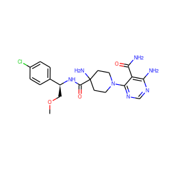 COC[C@H](NC(=O)C1(N)CCN(c2ncnc(N)c2C(N)=O)CC1)c1ccc(Cl)cc1 ZINC000219312916