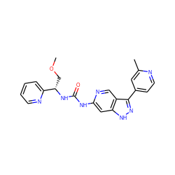 COC[C@H](NC(=O)Nc1cc2[nH]nc(-c3ccnc(C)c3)c2cn1)c1ccccn1 ZINC000261193276