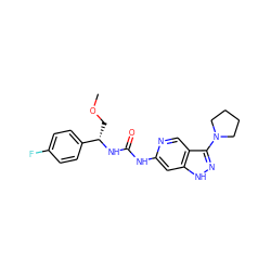 COC[C@H](NC(=O)Nc1cc2[nH]nc(N3CCCC3)c2cn1)c1ccc(F)cc1 ZINC001772585350