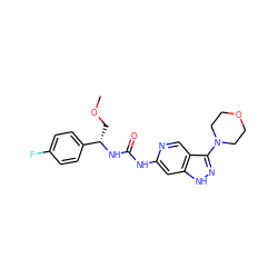 COC[C@H](NC(=O)Nc1cc2[nH]nc(N3CCOCC3)c2cn1)c1ccc(F)cc1 ZINC001772605870