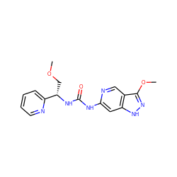 COC[C@H](NC(=O)Nc1cc2[nH]nc(OC)c2cn1)c1ccccn1 ZINC000209316806