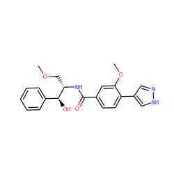 COC[C@H](NC(=O)c1ccc(-c2cn[nH]c2)c(OC)c1)[C@@H](O)c1ccccc1 ZINC001772586830