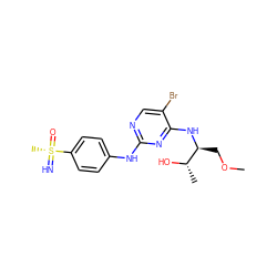 COC[C@H](Nc1nc(Nc2ccc([S@@](C)(=N)=O)cc2)ncc1Br)[C@H](C)O ZINC000169684943