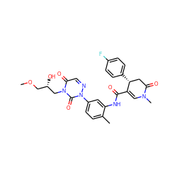 COC[C@H](O)Cn1c(=O)cnn(-c2ccc(C)c(NC(=O)C3=CN(C)C(=O)C[C@H]3c3ccc(F)cc3)c2)c1=O ZINC000118031004