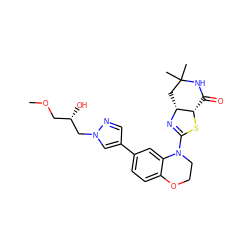 COC[C@H](O)Cn1cc(-c2ccc3c(c2)N(C2=N[C@@H]4CC(C)(C)NC(=O)[C@@H]4S2)CCO3)cn1 ZINC000169293116