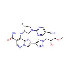 COC[C@H](O)Cn1cc(-c2cn3ncc(C(N)=O)c(N[C@H]4CN(c5ncc(C#N)cn5)C[C@H]4C)c3n2)cn1 ZINC001772608052