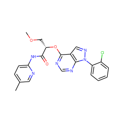 COC[C@H](Oc1ncnc2c1cnn2-c1ccccc1Cl)C(=O)Nc1ccc(C)cn1 ZINC000114684619