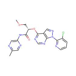 COC[C@H](Oc1ncnc2c1cnn2-c1ncccc1Cl)C(=O)Nc1cnc(C)cn1 ZINC000114685500