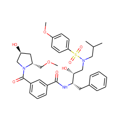 COC[C@H]1C[C@H](O)CN1C(=O)c1cccc(C(=O)N[C@@H](Cc2ccccc2)[C@H](O)CN(CC(C)C)S(=O)(=O)c2ccc(OC)cc2)c1 ZINC000473155079