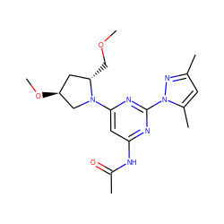 COC[C@H]1C[C@H](OC)CN1c1cc(NC(C)=O)nc(-n2nc(C)cc2C)n1 ZINC000040848617