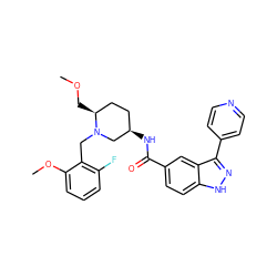 COC[C@H]1CC[C@@H](NC(=O)c2ccc3[nH]nc(-c4ccncc4)c3c2)CN1Cc1c(F)cccc1OC ZINC000205012208